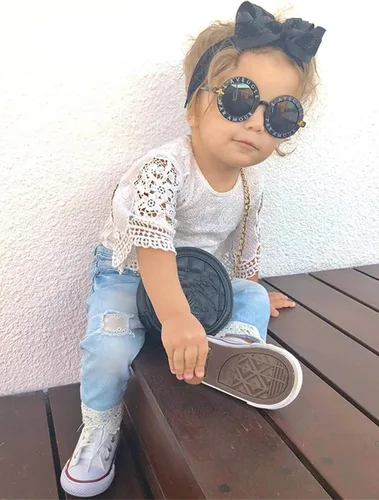 Miniatura 2 de Ropa de encaje para bebé recién nacida mameluco bohemio y jeans rasgados