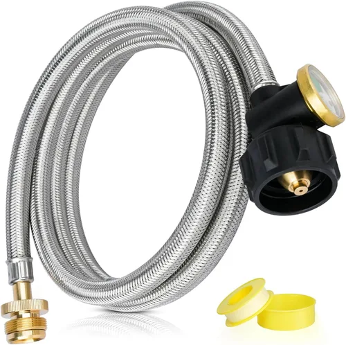 Adaptador de Manguera de Propano de 6 Pies, Convertidor de 1 libra a 20 libras con Medidor, Manguera de Propano Trenzada de Acero Inoxidable Buddy