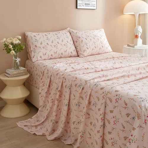 Miniatura 2 de HighBuy Juego de sábanas de tamaño individual - Sábanas frescas y transpirables de color rosa con estampado floral, juego de 3 sábanas - Sábanas