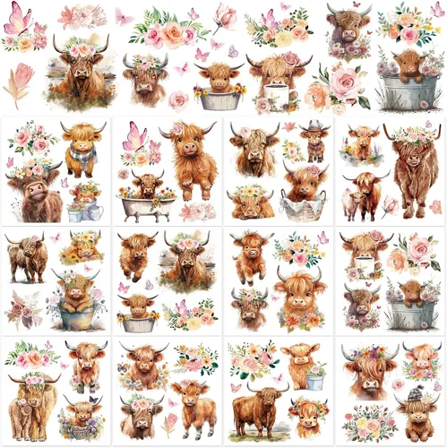 Miniatura 11 de Whaline 12 hojas de calcomanías de transferencia con diseño navideño clásico de acuarela, incluye muñeco de nieve, gnomo, Santa Claus, flores