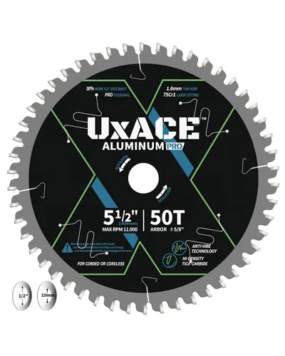 Miniatura 11 de Hoja de sierra circular de 5-1/2 pulgadas y 50 dientes, eje de 0.394 in, aluminio, hoja de corte de metal no ferroso, punta de carburo, corte fino