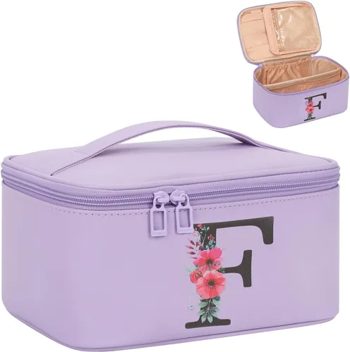 Miniatura 17 de OCHEAL Bolsa de maquillaje personalizada, bolsa de maquillaje beige para mujer, kit de aseo de viaje con monograma, organizador de cosméticos listo