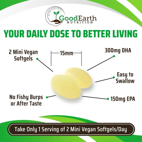 Miniatura 3 de Vegano Omega 3 - Algas DHA/EPA a base de plantas sin carragenano - 60 cápsulas blandas vegetales - Apoya la salud cerebral, cardíaca y prenatal
