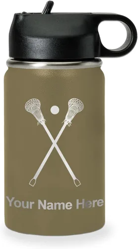 Miniatura 25 de LaserGram Botella de agua personalizada, palitos de lacrosse, acero inoxidable de doble pared aislada al vacío con popote superior, regalo grabado