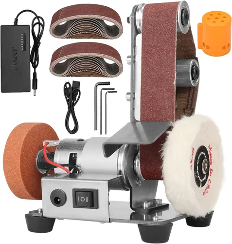 Miniatura 8 de Mini lijadora de banda 3 en 1 – Afilador de cuchillos de 15 grados, amoladora eléctrica de banco, máquina de lijado, pulidora amortiguadora de 7