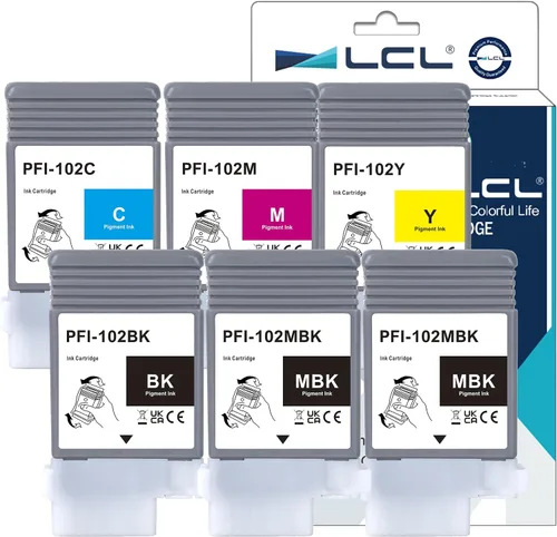 LCL Cartucho de tinta compatible de repuesto para Canon PFI102 PFI-102 PFI-102MBK PFI-102BK PFI-102C PFI-102M PFI-102Y imagePROGRAF iPF500 iPF600