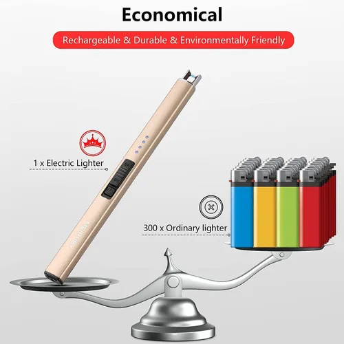 Miniatura 5 de MEIRUBY Encendedor eléctrico de velas, relleno de calcetín de Navidad, regalos para mujeres, mamá, hombres, esposa, hermana, recargable por USB, Oro