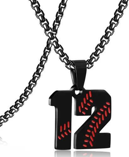 Miniatura 42 de SKQIR Colgante de número de jersey de béisbol para hombres y niños - Cadena de acero inoxidable para atletas - Negro