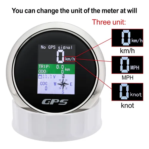 Miniatura 3 de Velocímetro GPS de 3-3/8" 85mm, Velocímetro GPS para embarcaciones, odómetro impermeable, antena negra, pantalla TFT, mph, nudos y km/h digitales