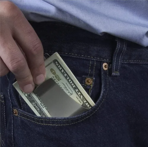 Miniatura 6 de Storus Smart Money Clip + cartera de bolsillo para tarjeta de crédito Minimalista de metal delgado de doble cara Acero inoxidable pulido hombres