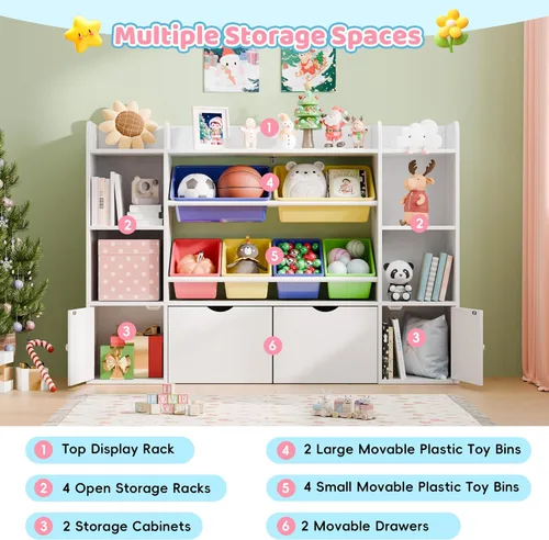 Miniatura 5 de Xilingol Organizador de Almacenamiento de Juguetes para Niños con 6 Cajones Desmontables, Organizador de Juguetes de 4 Niveles con 6 Compartimentos