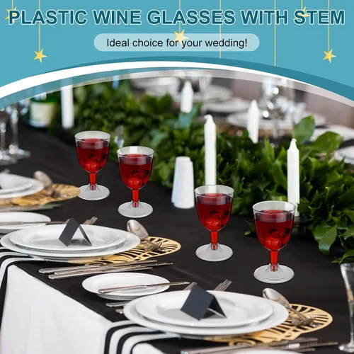 Miniatura 5 de Didaey 48 copas de vino de plástico desechables de 6 onzas, copas de vino para fiestas, vasos de plástico duro con tallo apilables para copas