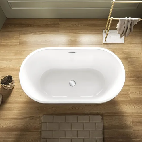 Miniatura 5 de WOODBRIDGE Bañera de acrílico independiente de 48 pulgadas, bañera contemporánea, acrílico blanco (drenaje de cromo/desbordamiento), Cromado