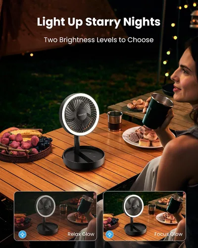 Miniatura 4 de Gaiatop Ventilador de escritorio pequeño plegable con luz nocturna LED, inalámbrico de 6000 mAh, ventilador portátil recargable por USB, para Negro