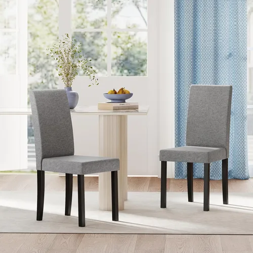 Miniatura 14 de Giantex Juego de 2 sillas de comedor tapizadas, sillas de cocina de tela moderna de mediados de siglo con patas de madera de goma, asiento acolchado