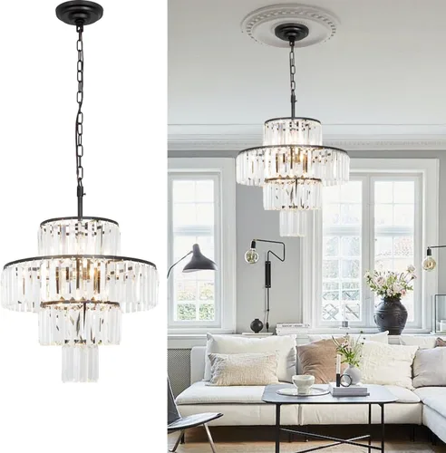 Miniatura 7 de Candelabro grande de cristal moderno y lujoso, lámpara colgante de gota de lluvia para comedor, dormitorio, sala de estar, marrón, 39 pulgadas