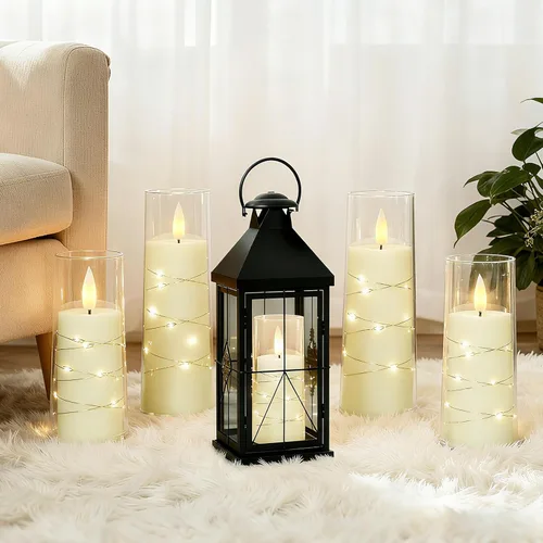 Miniatura 9 de Raycare Vela sin llama con temporizador remoto, 7 velas LED de acrílico parpadeantes con cuerda de estrella integrada para Navidad, boda, decoración