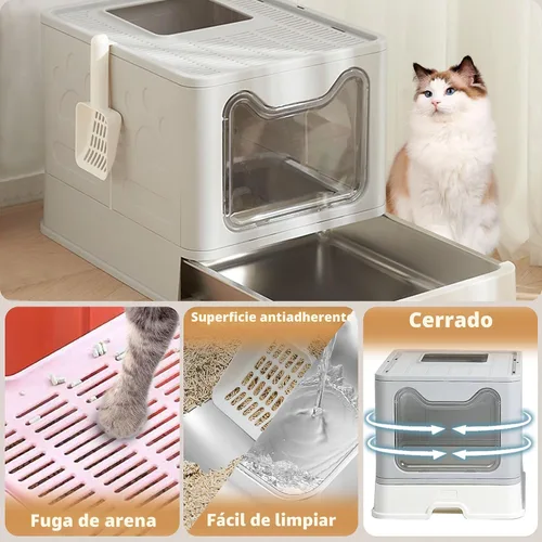 Miniatura 4 de Caja de arena cerrada para gatos con tapa cubierta de salida superior, caja de arena de acero inoxidable de metal a prueba de fugas e inodora, fácil