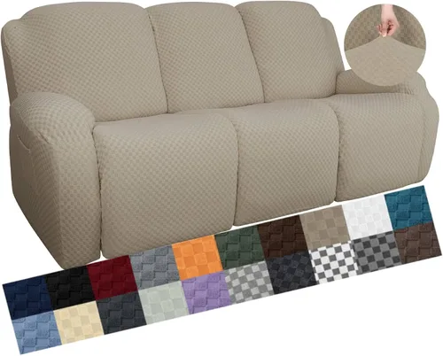 Miniatura 52 de YEMYHOM Funda elástica de 4 piezas para silla reclinable de jacquard con bolsillo lateral, antideslizante, ajustable, protector de muebles con parte