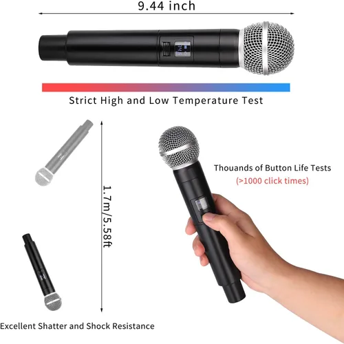 Miniatura 3 de MicrocKing Sistema de micrófono inalámbrico, micrófonos dinámicos de mano, rango de funcionamiento de 150 pies, 16 horas de uso continuo, ideal