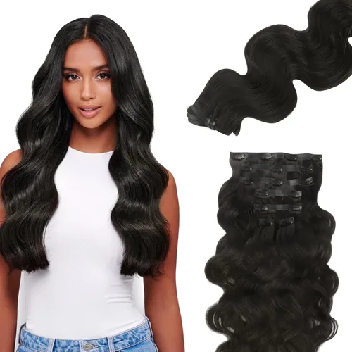 Miniatura 54 de Lashey - Extensiones de cabello con clip sin costuras, de cabello humano real, 7 unidades, 110 g, 14 pulgadas, color negro natural, lacio