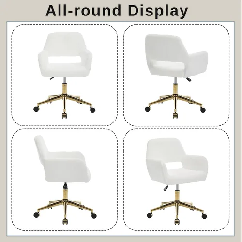 Miniatura 8 de HENGJIANYI Silla de escritorio giratoria de piel sintética, moderna silla de tocador de maquillaje esponjosa, sillón de altura ajustable con base