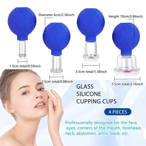 Miniatura 4 de Juego de terapia de ventosas faciales de 4 tamaños, vaso anticelulitis para masaje al vacío de silicona para ojos, terapia de masaje con ventosas