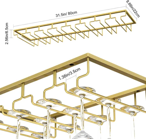 Miniatura 6 de Nuovoware Estante para copas de vino, soporte para copas de vino, 8 filas, color dorado profundo