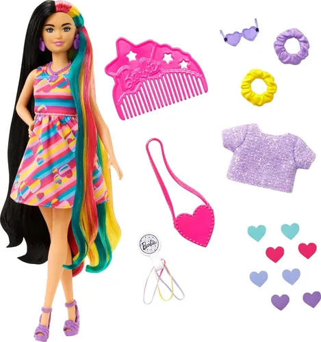 Barbie Muñeca Totally Hair, temática de corazón con cabello de fantasía de 8.5 pulgadas y 15 accesorios de peinado (8 con función de cambio de color)
