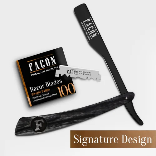 Miniatura 8 de Facón Navajas rectas para hombres - Kit de navaja de barbero profesional de borde recto con 100 cuchillas, afeitadora de acero inoxidable de madera