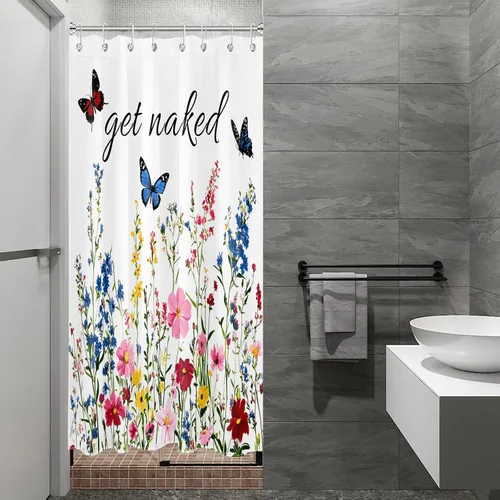 Miniatura 2 de LB Get Naked - Cortina de ducha pequeña de 48 x 68 pulgadas, forro de cortina de ducha de tamaño medio azul y rosa, cortinas de ducha estrechas