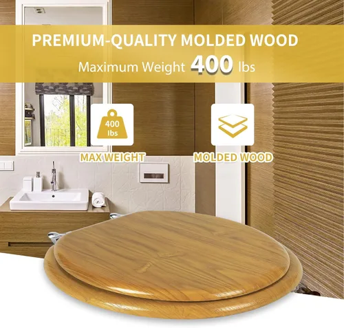 Miniatura 3 de Angel Shield - Asiento de inodoro de chapa de madera natural con bisagras de metal, fácil de limpiar, antiarañazos, estándar americano