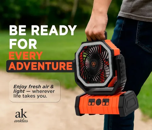 Miniatura 7 de Ventilador de exterior F6 – ventiladores portátiles personales recargables con luz LED y control remoto – ventilador de viaje plegable Naranja