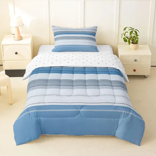 Miniatura 15 de jejeloiu Juego de edredón geométrico para niños, tamaño individual, diseño de rayas de color negro, blanco y gris, juego de ropa de cama decorativo