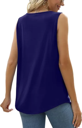 Miniatura 78 de Saloogoe - Camisetas sin mangas veraniegas para mujeres, plisadas con cuello cuadrado y dobladillo curvado, blusas de ajuste holgado con movimiento