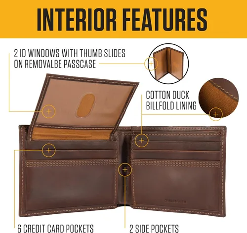 Miniatura 2 de Carhartt Carteras, billetera y portapasaporte para hombre, duradera billetera plegable, disponible en cuero y lona