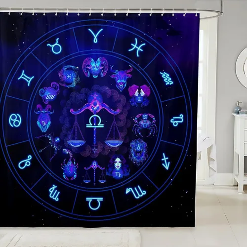Miniatura 9 de Piscis - Cortina de baño de 72 pulgadas de ancho x 72 pulgadas de largo, 12 patrones de constelación para niños, niñas, niños, niñas, juego