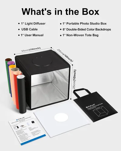 Miniatura 7 de Caja de luz de estudio fotográfico mini de Puluz, kit de tienda de fotos portátil, carpa plegable para fotografía con CRI >95, 104 luces LED y 6