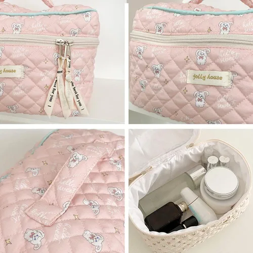 Miniatura 5 de Juoxeepy Bolsa de maquillaje de algodón, bolsa de cosméticos de viaje, bolsa de cosméticos acolchada, bolsa de aseo floral estética coqueta