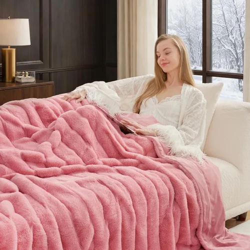 Miniatura 14 de Cozy Bliss - Manta decorativa de piel sintética, de jacquard, mullida, afelpada, suave, gruesa y de verano, para sofá, sala de estar y dormitorio