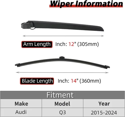 Miniatura 2 de Escobillas limpiaparabrisas traseras de repuesto de OTUAYAUTO para Audi Q3 2015-2024, conjunto de brazo y escobilla