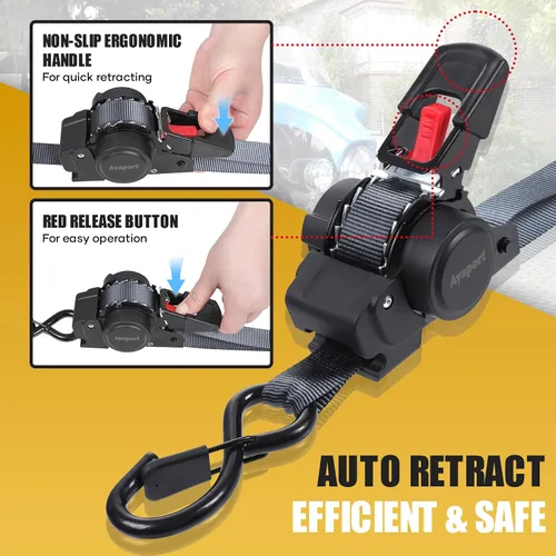 Miniatura 2 de Ayaport Correas de trinquete retráctiles de 1 pulgada x 12 pies (2 unidades) - Resistencia a la rotura de 1500 libras, correas de trinquete