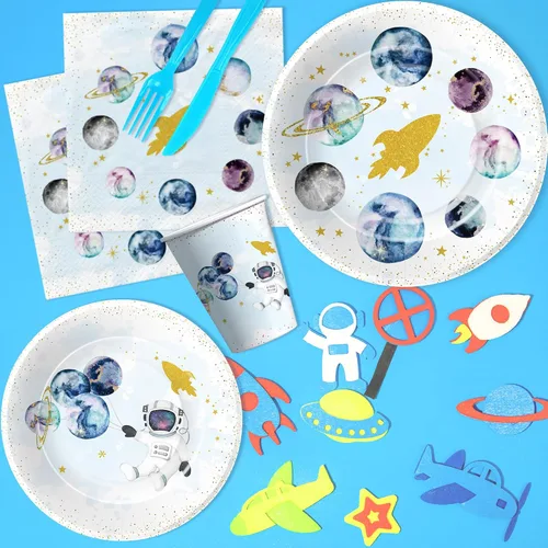 Miniatura 4 de Suministros de fiesta temática espacial para niños, decoración de fiesta de astronautas del espacio exterior galaxia, planeta y planeta