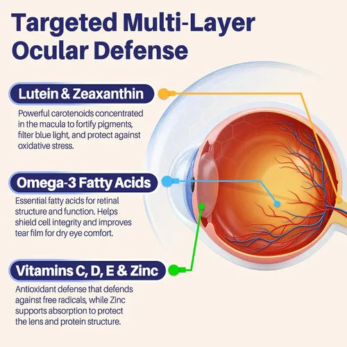 Miniatura 5 de Suplemento de luteína y zeaxantina, gomitas para la salud ocular, fórmula basada en AREDS2, Omega-3, zinc, enfoque cerebral y aprendizaje, apoyo