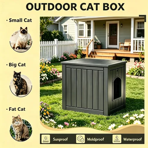 Miniatura 6 de KAMABOKO Casa para gatos al aire libre, resistente a la intemperie, refugio de plástico PP para uso en interiores y exteriores, casa duradera