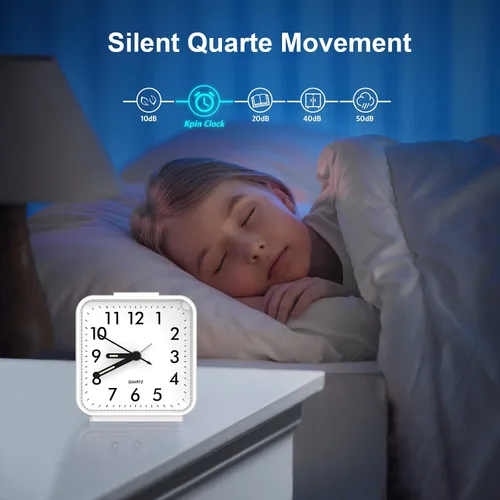 Miniatura 4 de Reloj despertador analógico, reloj de mesa silencioso sin tictac, reloj de noche de viaje con repetición, luz nocturna, sonidos de pitido