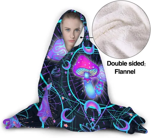 Miniatura 2 de Manta con capucha de hongos para adultos, Navidad, cumpleaños, regalos para mujeres y hombres, poncho hippie morado con capucha de 40 x 50 pulgadas