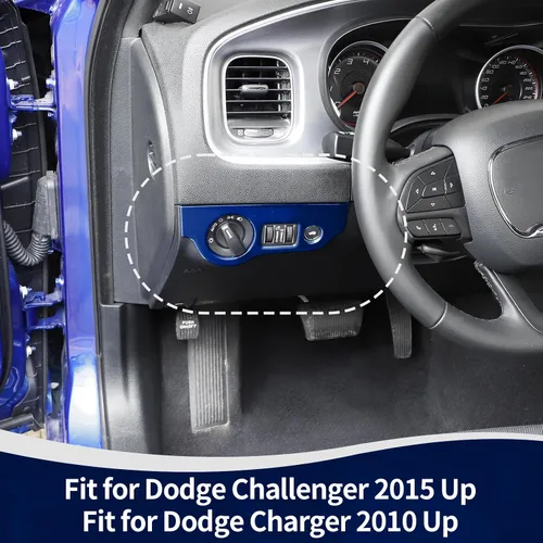Miniatura 4 de RT-TCZ para Dodge Challenger 2015 en adelante, Panel de interruptor de faro Challenger, Cubierta de recorte para interior azul, Accesorios 1 pieza