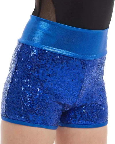 Pantalón corto de lentejuelas de cintura alta para niña, color metálico brillante