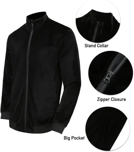 Miniatura 5 de KISSQIQI Velour Tracksuit Mens 2 Piece Velvet Zipper Jacket Drawtsring Waistband Sweatpants Sweatsuits Set Casual Outfits